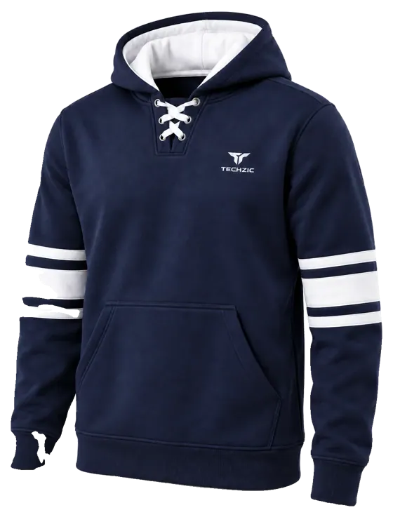 TECHZIC Hockey Stripe Lace Hoodie in Navy / White
