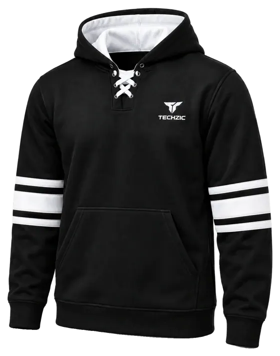 TECHZIC Hockey Stripe Lace Hoodie in Black / White