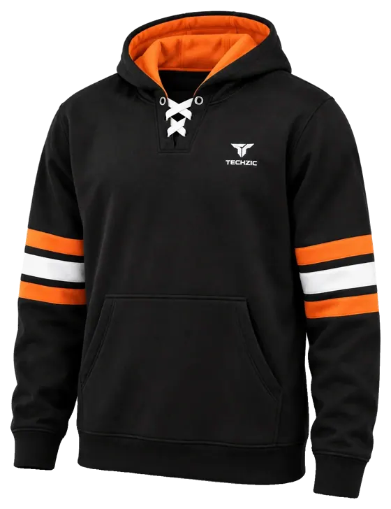TECHZIC Hockey Stripe Lace Hoodie - Black / Orange / White
