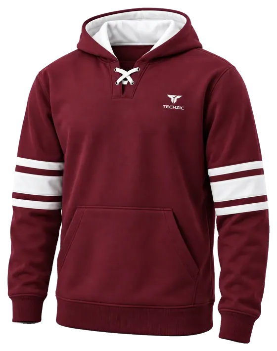 TECHZIC Hockey Stripe Lace Hoodie in Maroon / White