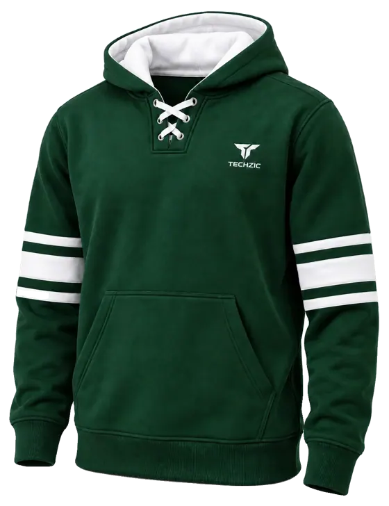 TECHZIC Hockey Stripe Lace Hoodie in Dark Green / White