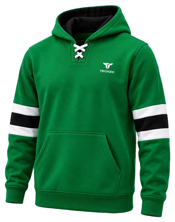 TECHZIC Hockey Stripe Lace Hoodie in Kelly / Black / White