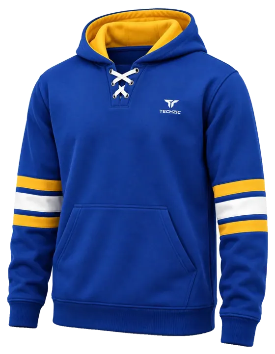 TECHZIC Hockey Stripe Lace Hoodie in Royal / Gold / White