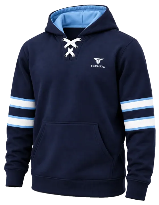 TECHZIC Hockey Stripe Lace Hoodie in Navy / Sky / White - Double Band