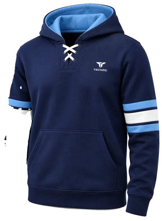 TECHZIC Hockey Stripe Lace Hoodie in Navy / Sky / White