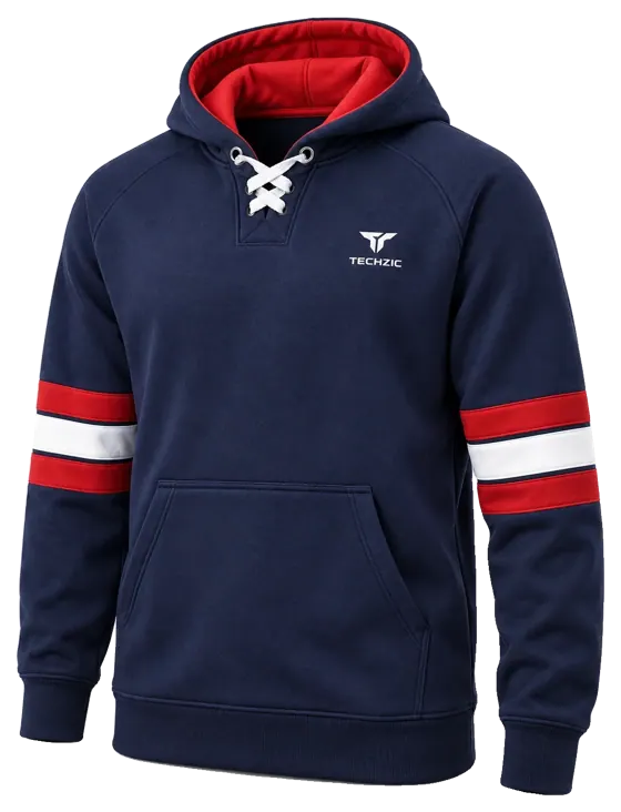TECHZIC Hockey Stripe Lace Hoodie in Navy / Red / White