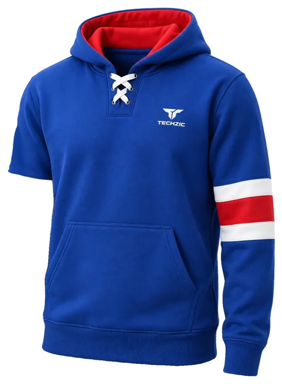 TECHZIC Hockey Stripe Lace Hoodie in Royal / Red / White