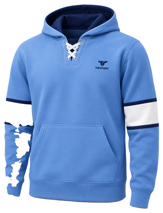 TECHZIC Hockey Stripe Lace Hoodie in Sky / Navy / White