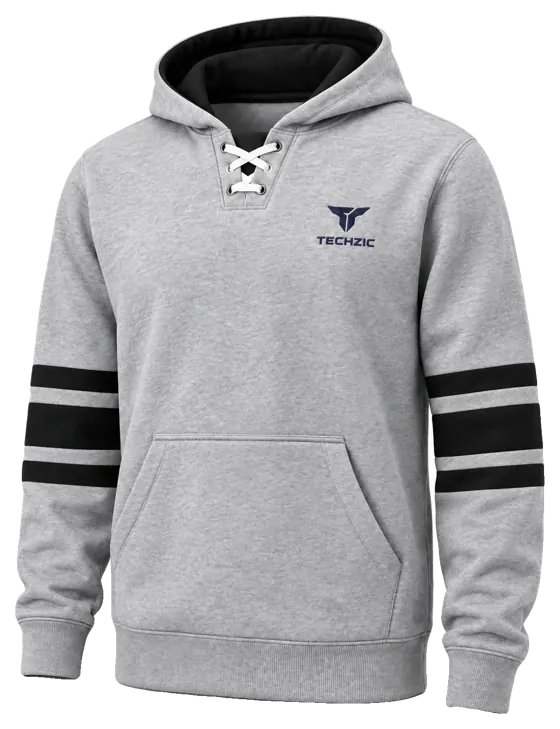 TECHZIC Hockey Stripe Lace Hoodie in Heather Grey / Black