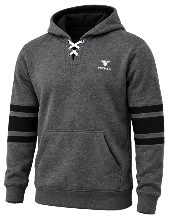 TECHZIC Hockey Stripe Lace Hoodie in Heather Charcoal / Black
