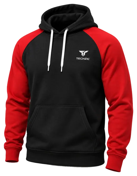TECHZIC Two-Tone Performance Fleece Hoodie - Black / Red