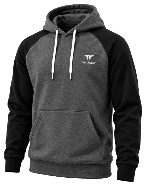 TECHZIC Two-Tone Performance Fleece Hoodie in Heather Charcoal / Black
