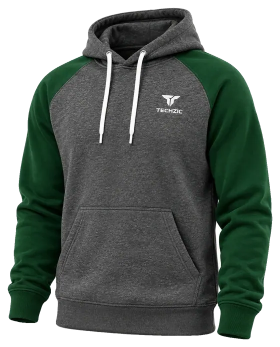 TECHZIC Two-Tone Performance Fleece Hoodie in Heather Charcoal / Dark Green