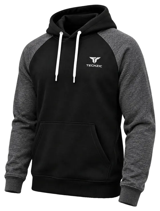 TECHZIC Two-Tone Performance Fleece Hoodie in Black / Heather Charcoal