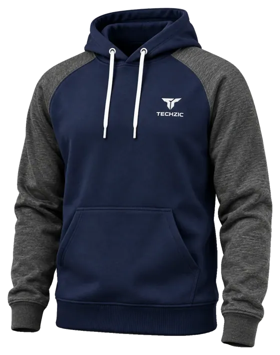 TECHZIC Two-Tone Performance Fleece Hoodie in Navy / Heather Charcoal