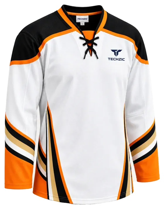 TECHZIC Lace Hockey Jersey — Black & Orange in White / Black / Orange
