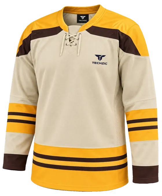 TECHZIC Hockey Jersey — Black / Hot Pink in Vintage Gold / Brown