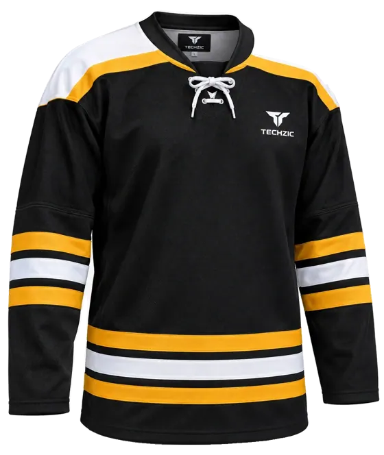 TECHZIC Hockey Jersey — Black / Hot Pink in Black / Gold / White