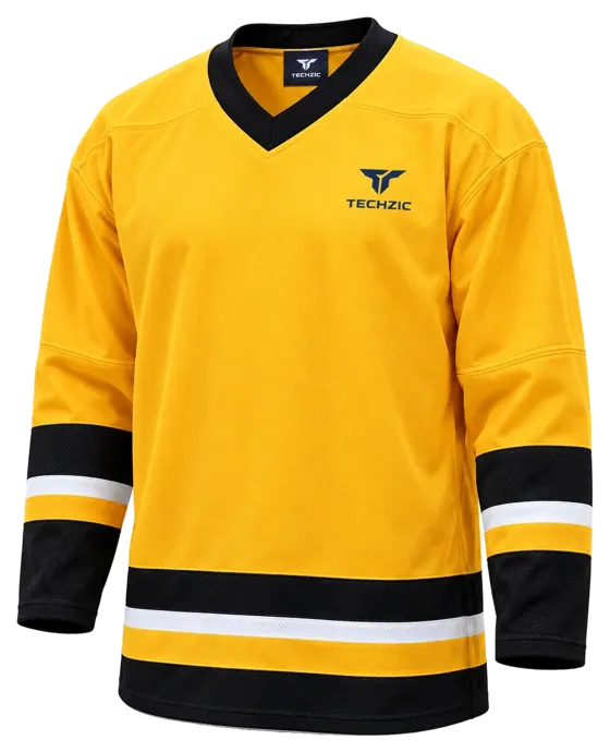 TECHZIC Hockey Jersey — Black / Hot Pink in Gold / Black / White