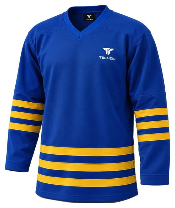 TECHZIC Hockey Jersey — Black / Hot Pink in Royal Blue / Gold
