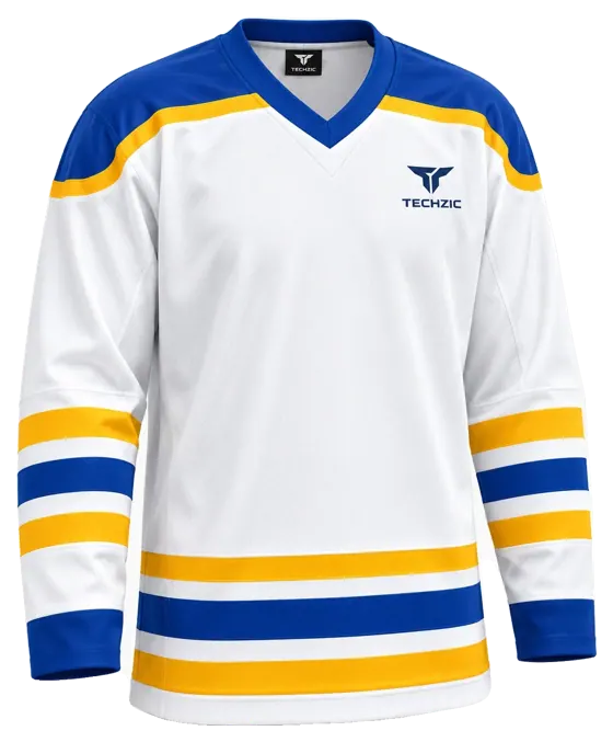 TECHZIC Hockey Jersey — Black / Hot Pink in White / Royal Blue / Gold