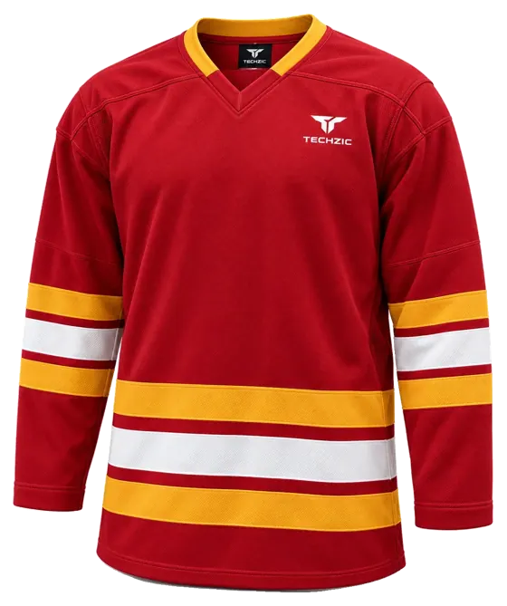 TECHZIC Hockey Jersey — Black / Hot Pink in Red / Gold / White
