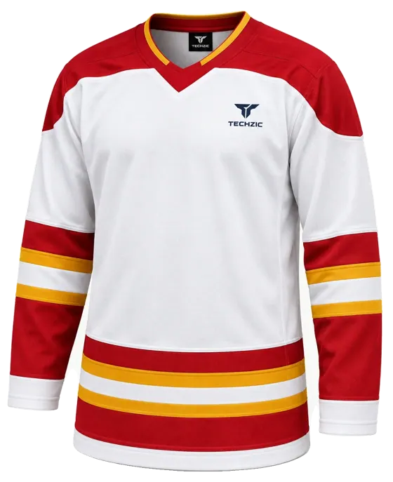 TECHZIC Hockey Jersey — Black / Hot Pink in White / Red / Gold
