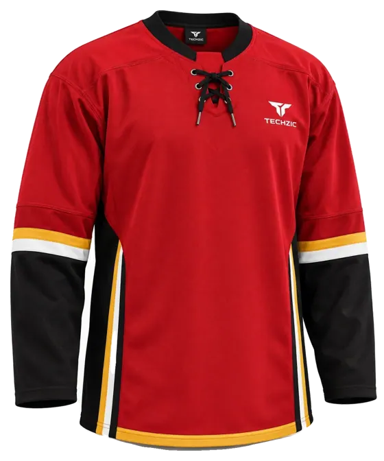 TECHZIC Hockey Jersey — Black / Hot Pink in Red / Black / Gold