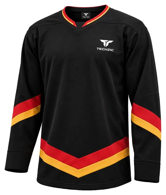 TECHZIC Hockey Jersey — Black / Hot Pink in Black / Red / Gold