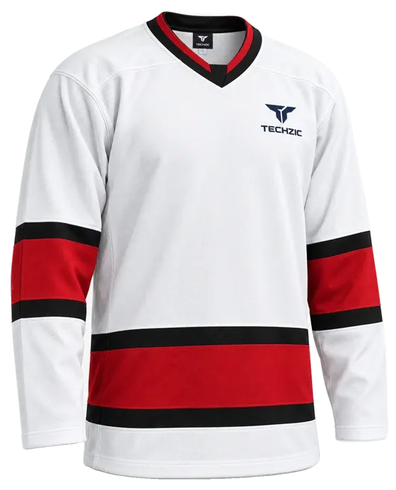 TECHZIC Hockey Jersey — Black / Hot Pink in White / Red / Black · Design 1
