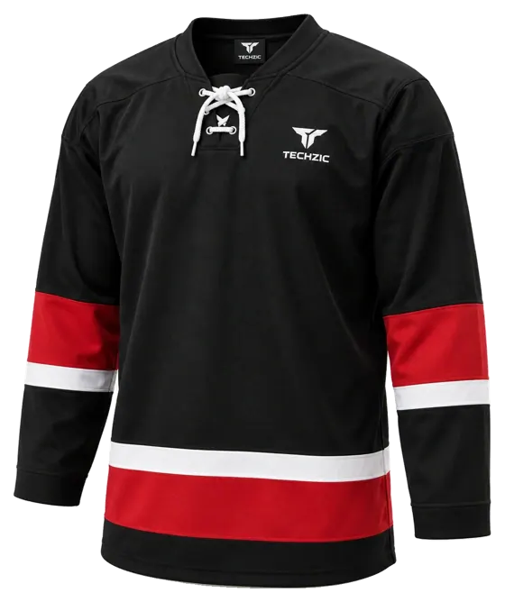 TECHZIC Hockey Jersey — Black / Hot Pink in Black / Red / White · Design 1