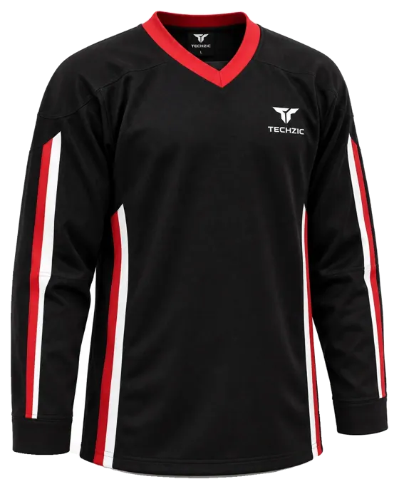 TECHZIC Hockey Jersey — Black / Hot Pink in Black / Red / White · Design 2