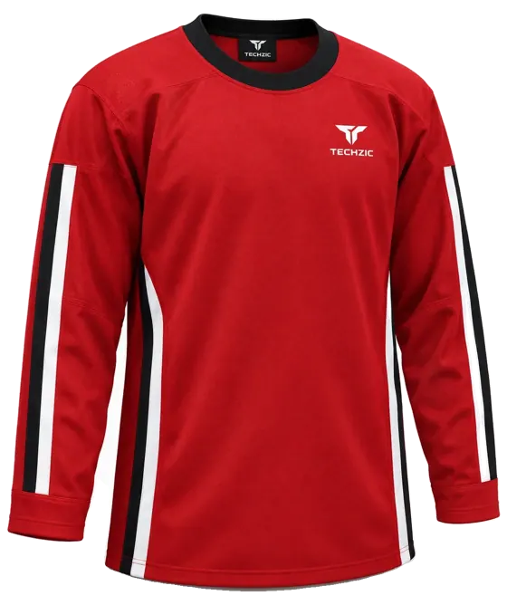 TECHZIC Hockey Jersey — Black / Hot Pink in Red / Black / White · Design 1