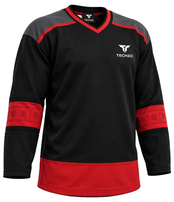 TECHZIC Hockey Jersey — Black / Hot Pink in Black / Red / Charcoal