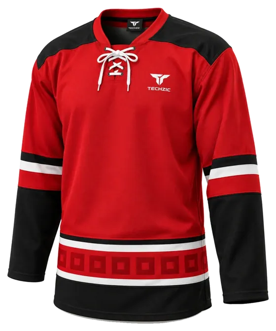 TECHZIC Hockey Jersey — Black / Hot Pink in Red / Black / White · Design 2