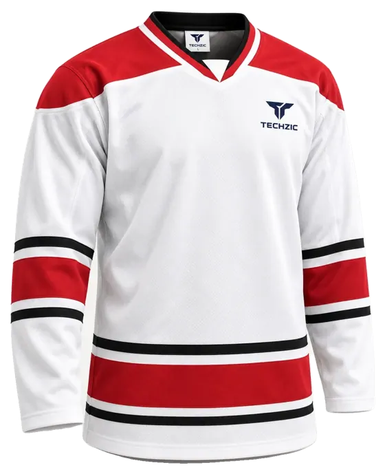 TECHZIC Hockey Jersey — Black / Hot Pink in White / Red / Black · Design 2