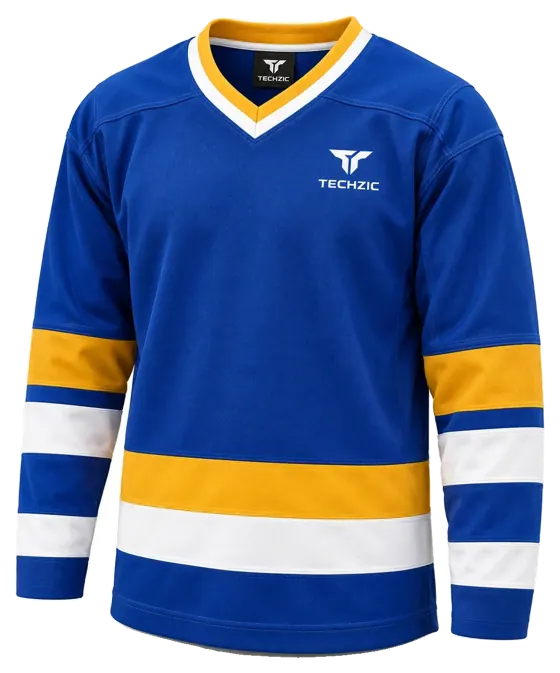 TECHZIC Hockey Jersey — Black / Hot Pink in Royal Blue / Gold / White
