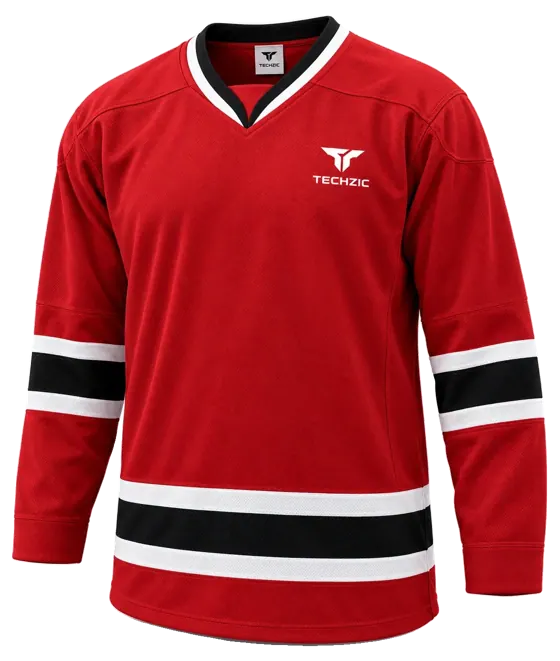 TECHZIC Hockey Jersey — Black / Hot Pink in Red / Black / White · Design 3