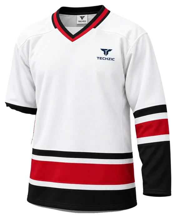 TECHZIC Hockey Jersey — Black / Hot Pink in White / Red / Black · Design 3