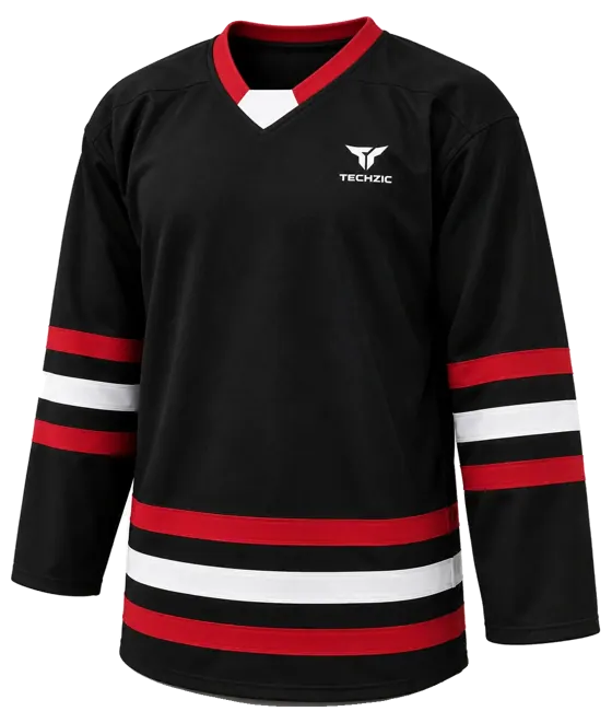 TECHZIC Pro Cut-and-Sew Hockey Jersey - Black / Red / White