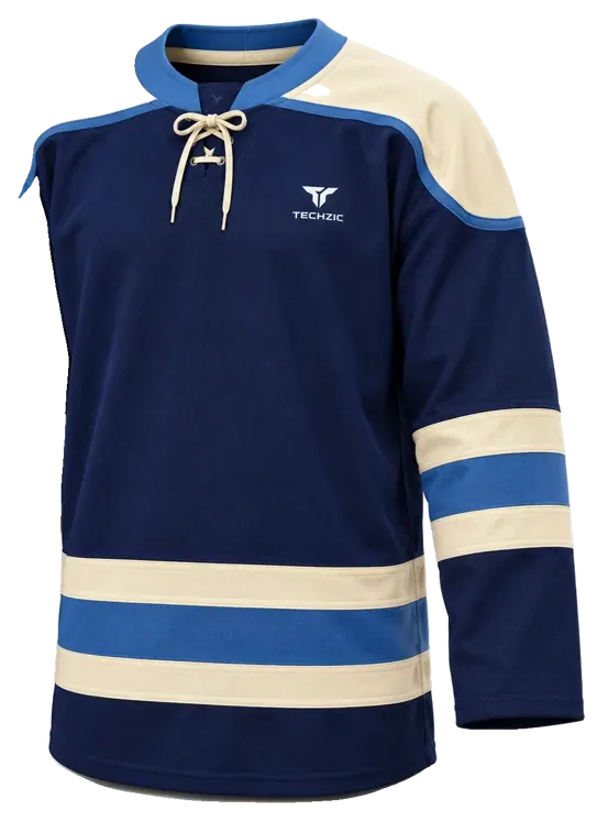 TECHZIC Pro Cut-and-Sew Hockey Jersey - Black / Red / White in Navy / Cream / Steel Blue
