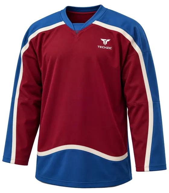 TECHZIC Pro Cut-and-Sew Hockey Jersey - Black / Red / White in Burgundy / Steel Blue / Cream