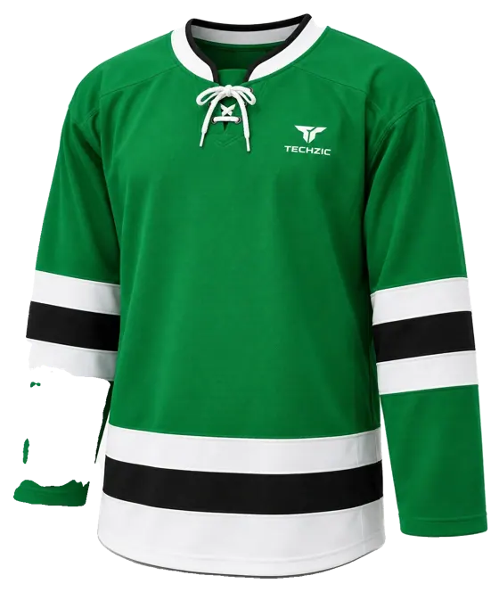 TECHZIC Pro Cut-and-Sew Hockey Jersey - Black / Red / White in Kelly Green / White / Black