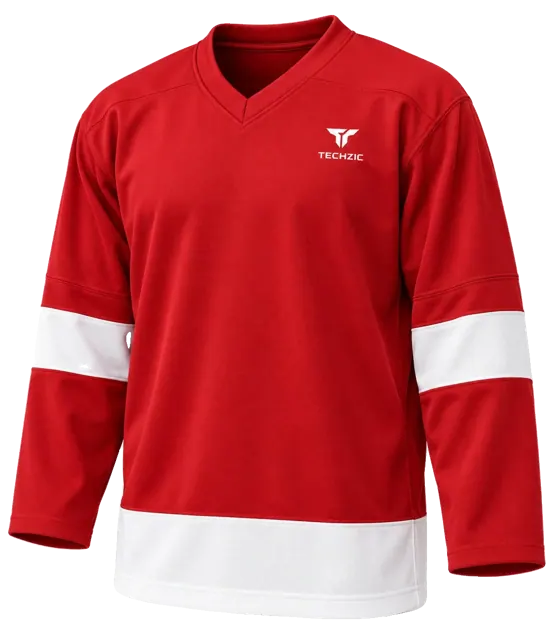 TECHZIC Pro Cut-and-Sew Hockey Jersey - Black / Red / White in Red / White