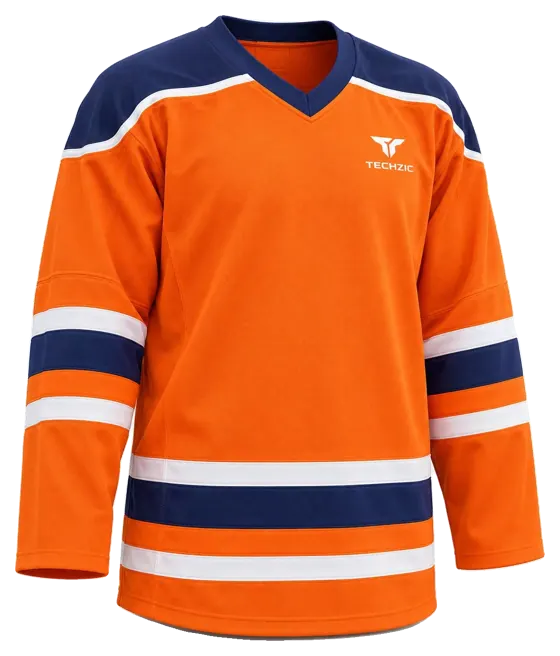 TECHZIC Pro Cut-and-Sew Hockey Jersey - Black / Red / White in Orange / Navy / White