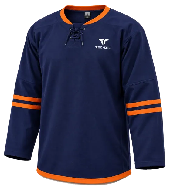 TECHZIC Pro Cut-and-Sew Hockey Jersey - Black / Red / White in Navy / Orange