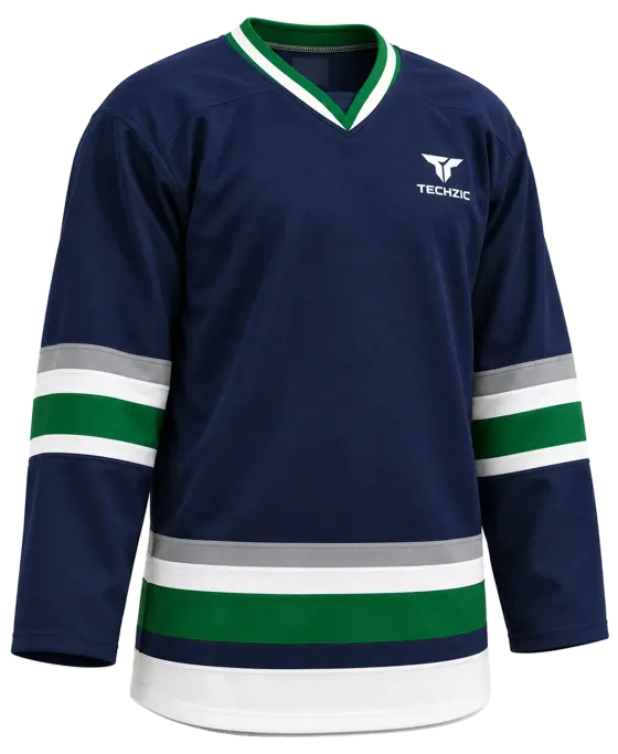 TECHZIC Pro Cut-and-Sew Hockey Jersey - Black / Red / White in Navy / Green / White / Grey