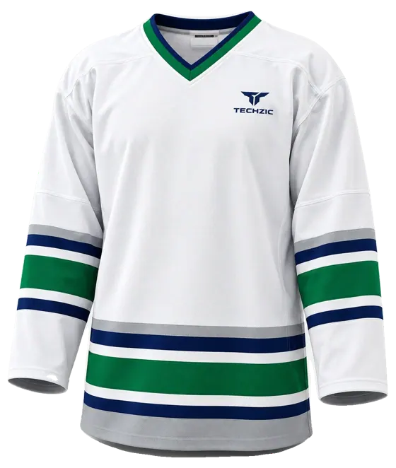 TECHZIC Pro Cut-and-Sew Hockey Jersey - Black / Red / White in White / Green / Navy / Grey
