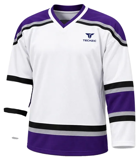 TECHZIC Pro Cut-and-Sew Hockey Jersey - Black / Red / White in White / Purple / Black / Grey