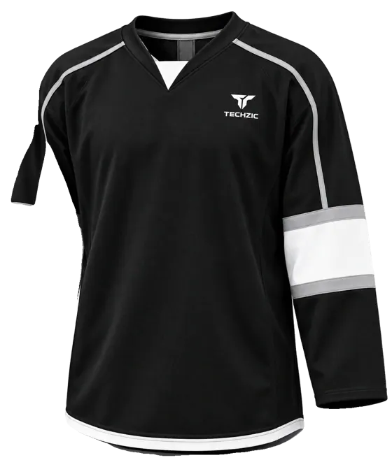 TECHZIC Pro Cut-and-Sew Hockey Jersey - Black / Red / White in Black / Grey / White